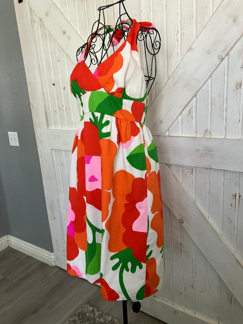 70's Vintage Malia Honolulu Red Pink Green Hawaiian Halter Mini Sundress Dress