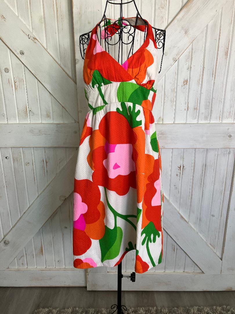 70's Vintage Malia Honolulu Red Pink Green Hawaiian Halter Mini Sundress Dress