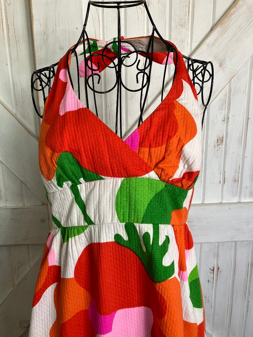 70's Vintage Malia Honolulu Red Pink Green Hawaiian Halter Mini Sundress Dress