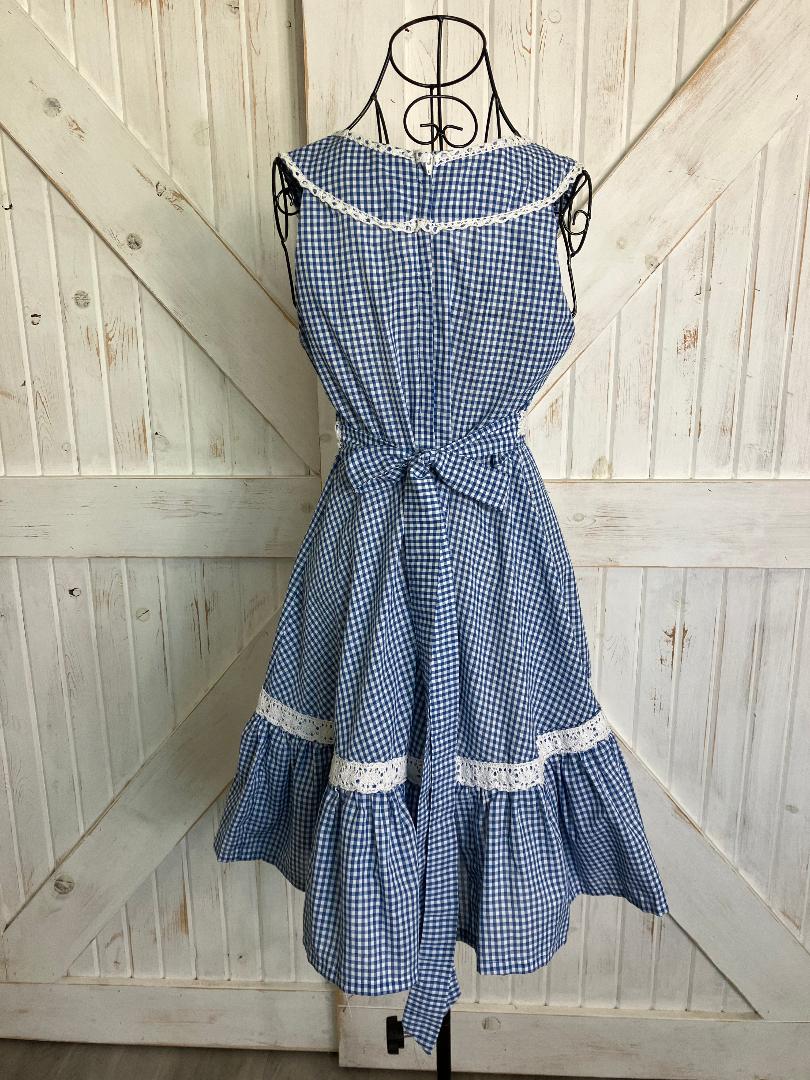 70's Vintage Gunne Sax Blue White Gingham Plaid Prairie Corset Cowgirl Mini Dress *ALTERED
