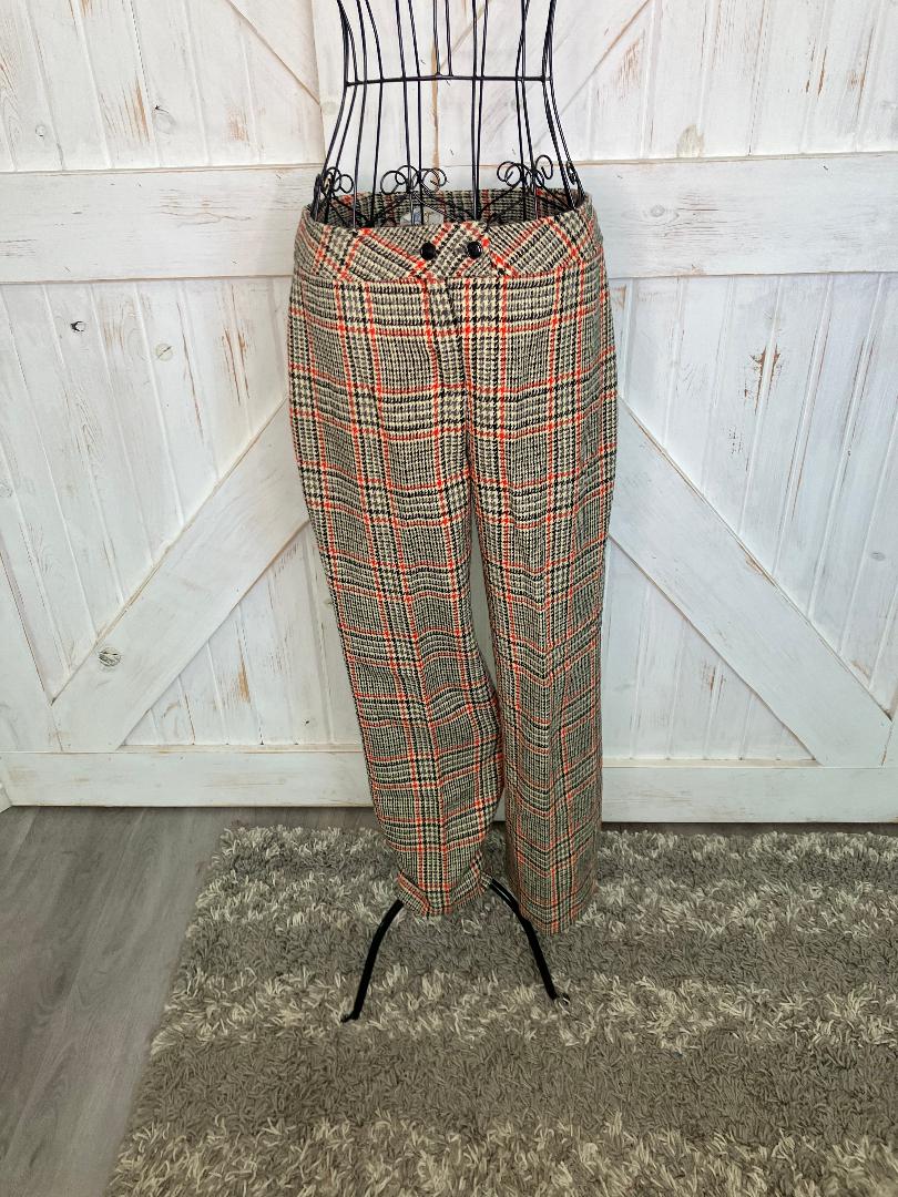 60's Vintage Tami San Francisco ILGWU Black Brown Gray Orange Houndstooth Plaid Wool Trouser Pants