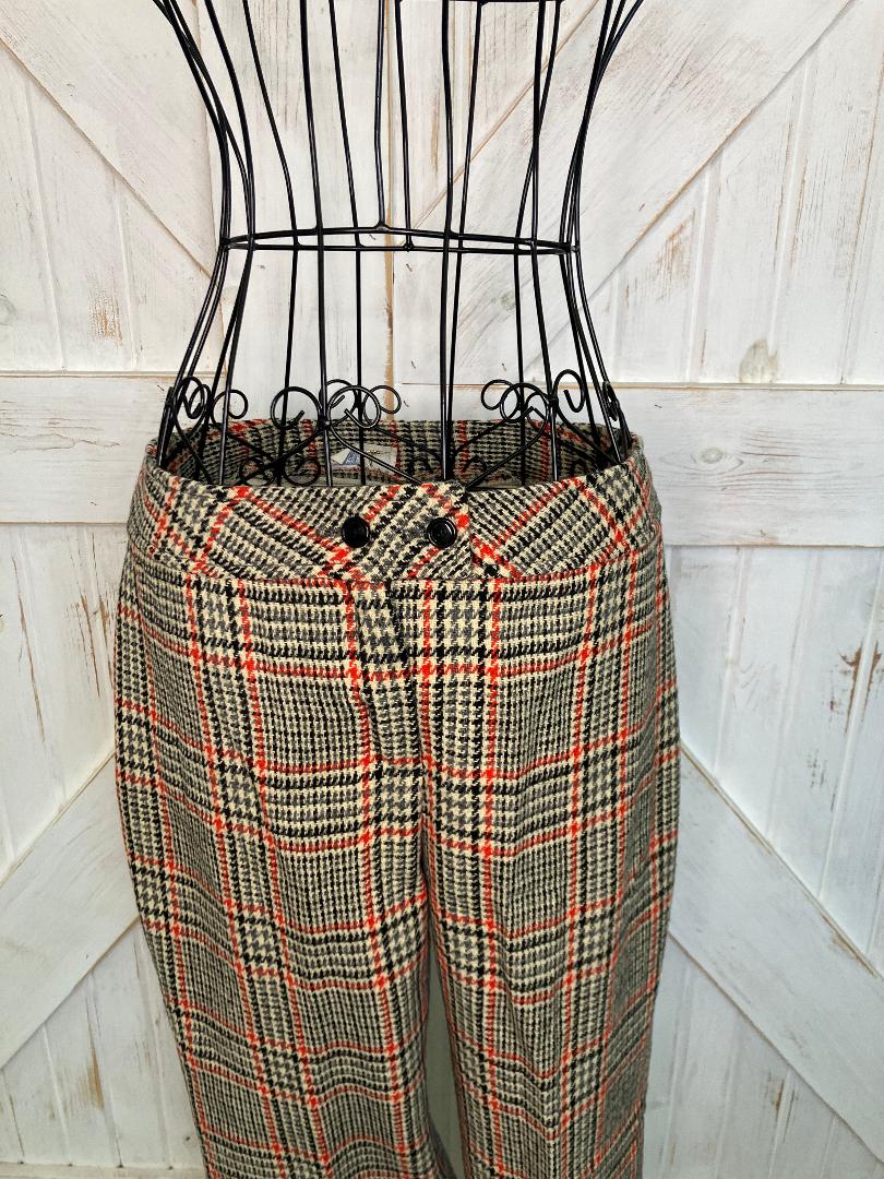 60's Vintage Tami San Francisco ILGWU Black Brown Gray Orange Houndstooth Plaid Wool Trouser Pants