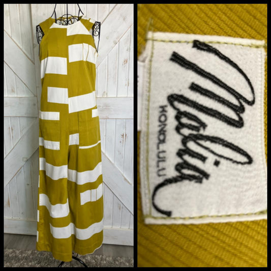 70's Vintage Malia Honolulu Hawaiian Green White Geometric Mod Go Go Jumpsuit
