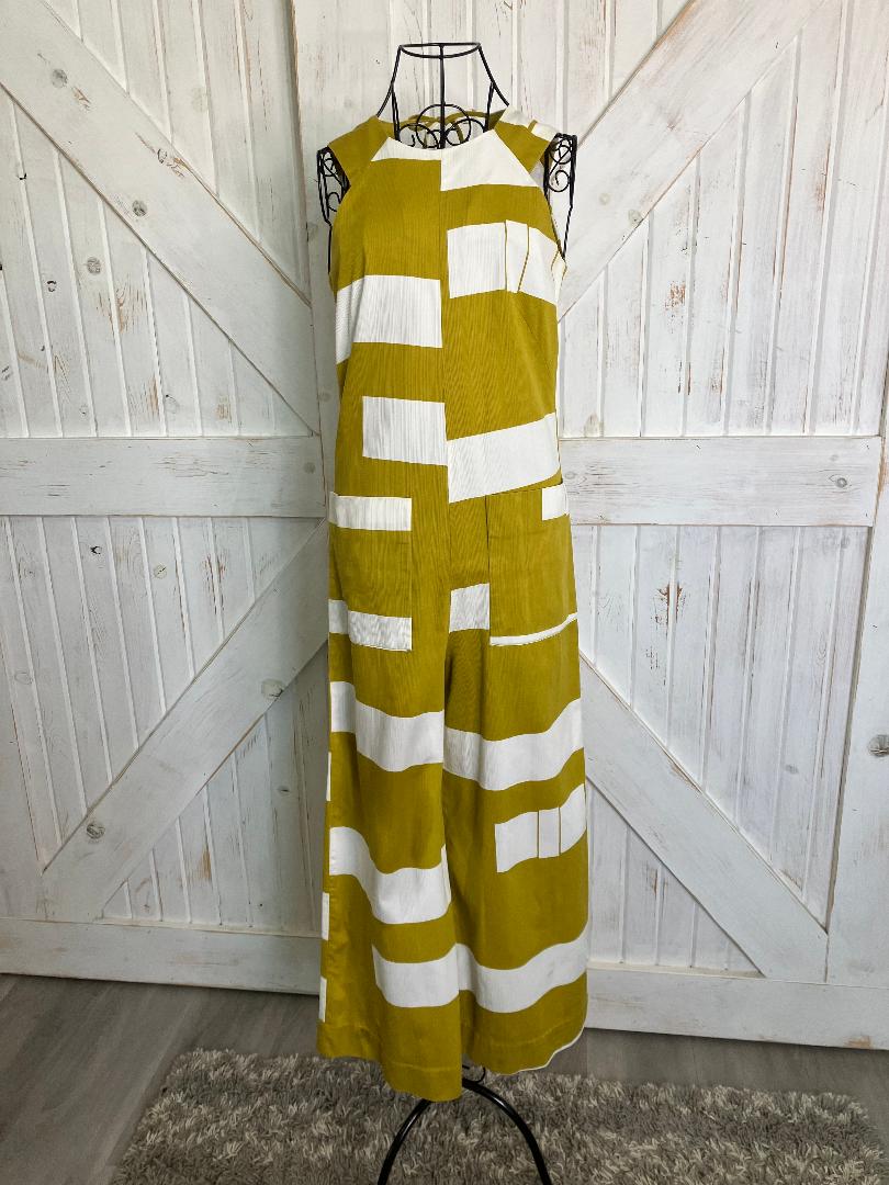 70's Vintage Malia Honolulu Hawaiian Green White Geometric Mod Go Go Jumpsuit
