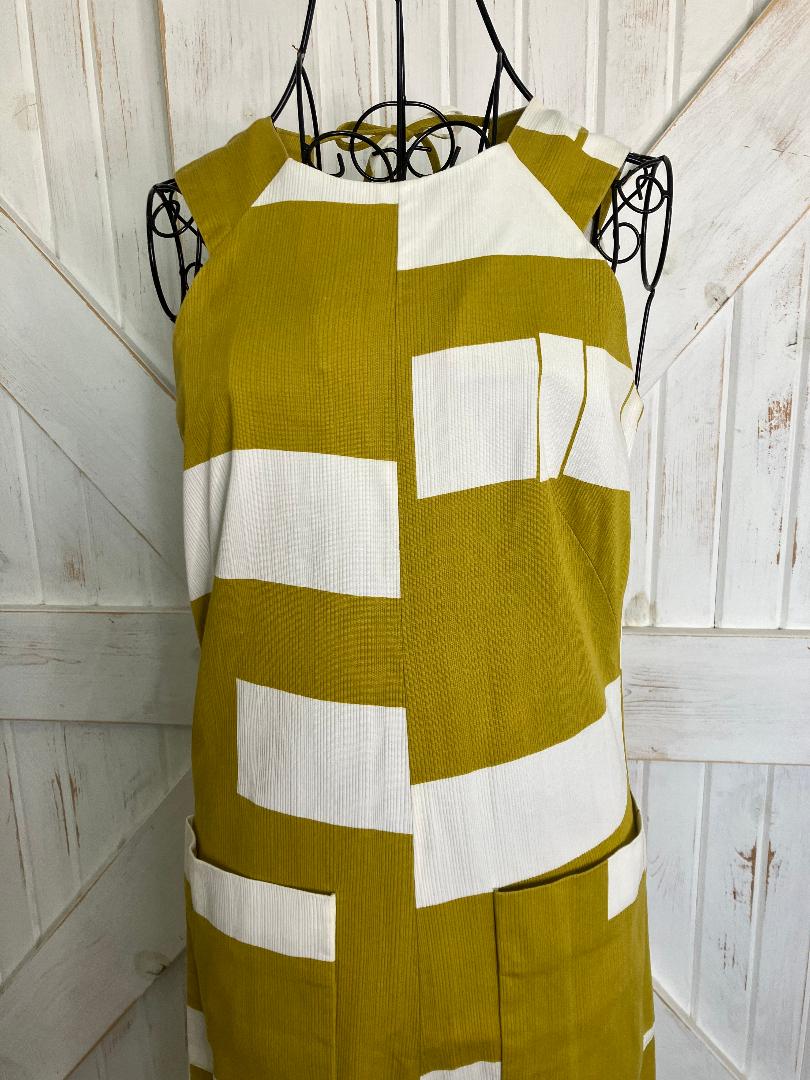 70's Vintage Malia Honolulu Hawaiian Green White Geometric Mod Go Go Jumpsuit