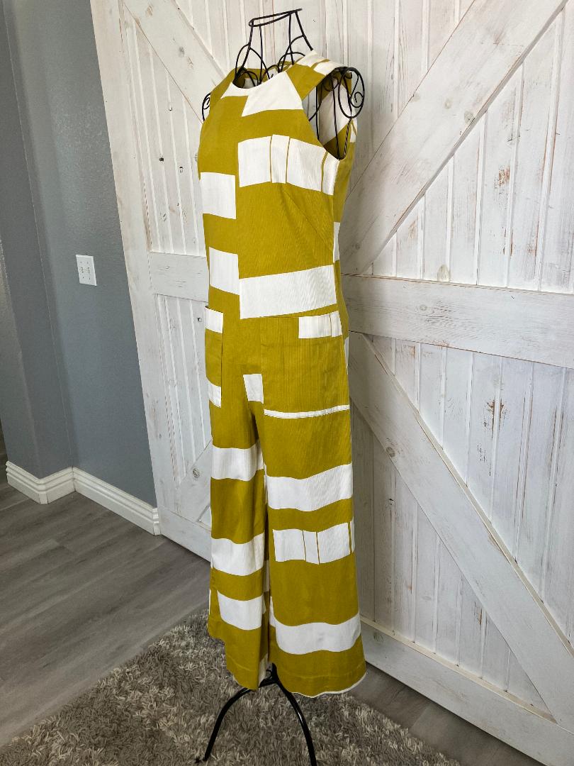 70's Vintage Malia Honolulu Hawaiian Green White Geometric Mod Go Go Jumpsuit