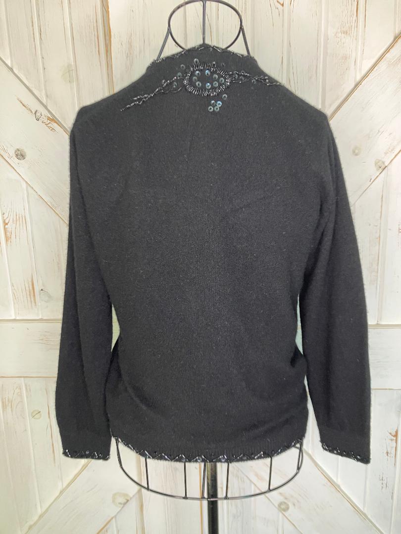 60's Vintage Imperial Imports Wool Angora Black Hand Beaded Cardigan Sweater
