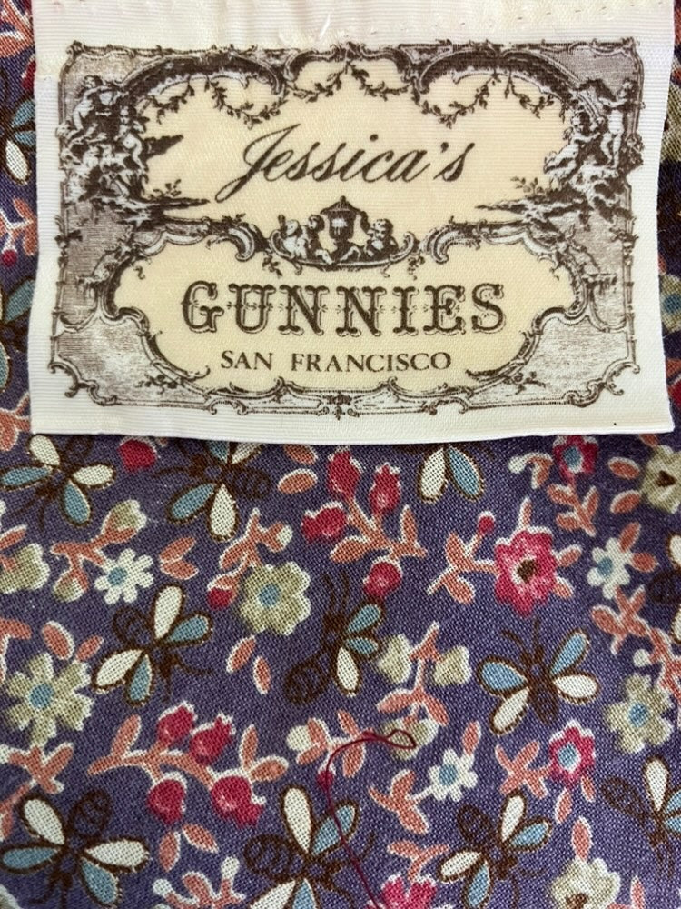 70's Vintage Gunne Sax Jessica's Gunnies Purple Pink Birds Bees Calico Novelty Print Prairie Midi Skirt