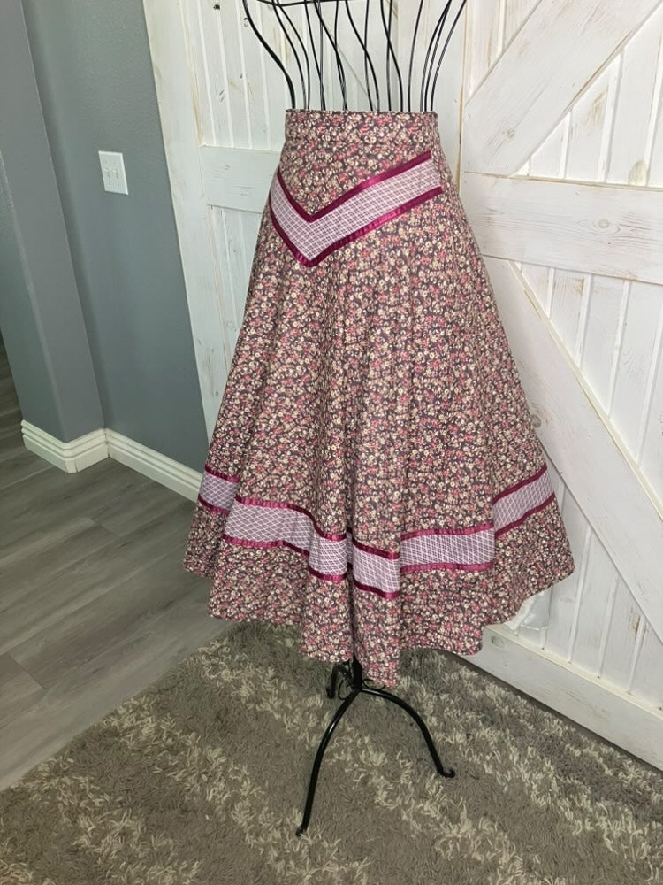 70's Vintage Gunne Sax Jessica's Gunnies Purple Pink Birds Bees Calico Novelty Print Prairie Midi Skirt