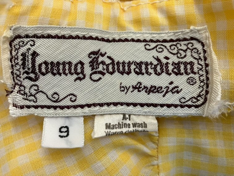 70's Vintage Young Edwardian Arpeja Yellow White Gingham Babydoll Dolly Pinafore Prairie Mini Dress