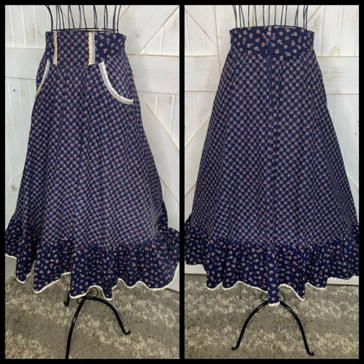 70's Vintage Gunne Sax Jessica's Gunnies Blue Red Green Calico Prairie Midi Skirt