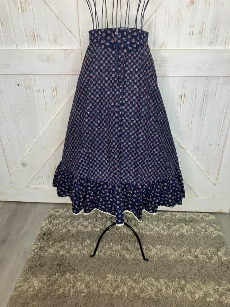 70's Vintage Gunne Sax Jessica's Gunnies Blue Red Green Calico Prairie Midi Skirt