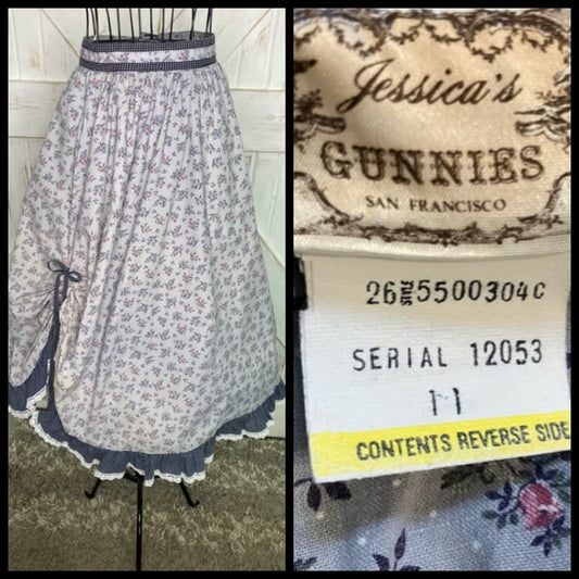 70's Vintage Gunne Sax Jessica's Gunnies Blue Pink Calico White Polka Dot Western Pairie Cowgirl Midi Skirt 11