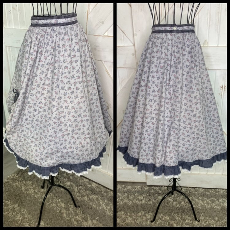 70's Vintage Gunne Sax Jessica's Gunnies Blue Pink Calico White Polka Dot Western Pairie Cowgirl Midi Skirt 11