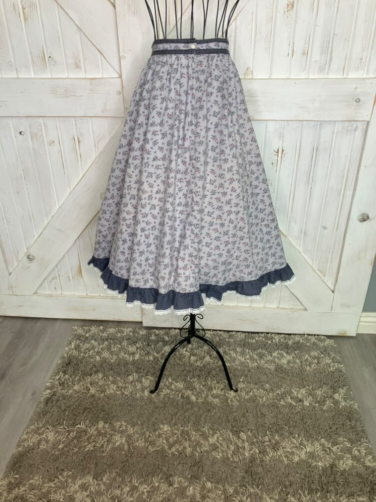 70's Vintage Gunne Sax Jessica's Gunnies Blue Pink Calico White Polka Dot Western Pairie Cowgirl Midi Skirt 11