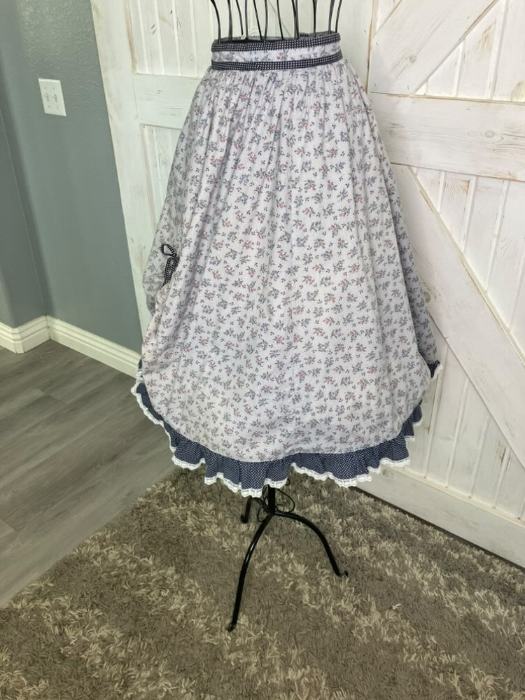 70's Vintage Gunne Sax Jessica's Gunnies Blue Pink Calico White Polka Dot Western Pairie Cowgirl Midi Skirt 11