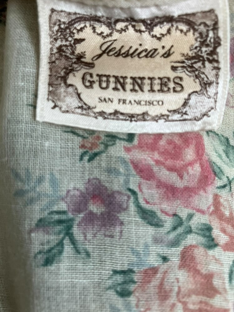 70's Vintage Gunne Sax Jessica's Gunnies Beige Pink Purple Green Calico Floral Blouse Top