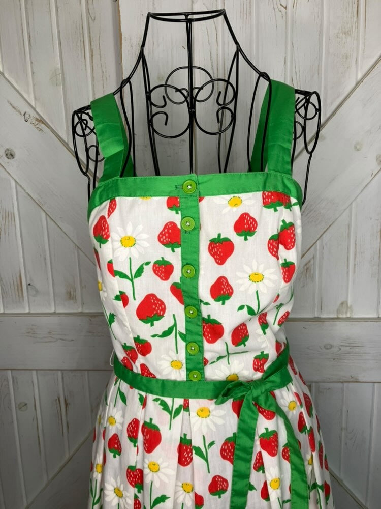 80's Vintage Jenni Strawberry Daisy Novelty Print Day Mini Midi Dress Sundress