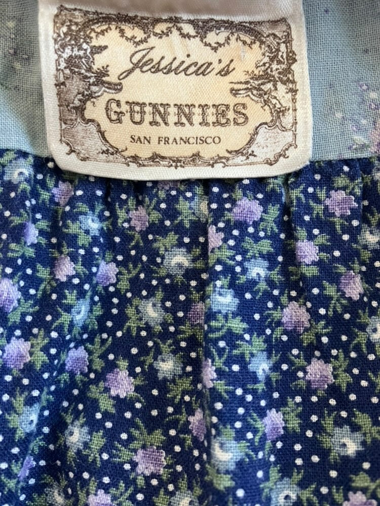 70's Vintage Gunne Sax Jessica's Gunnies Blue Purple Green Calico Stripe Side Button Prairie Midi Skirt