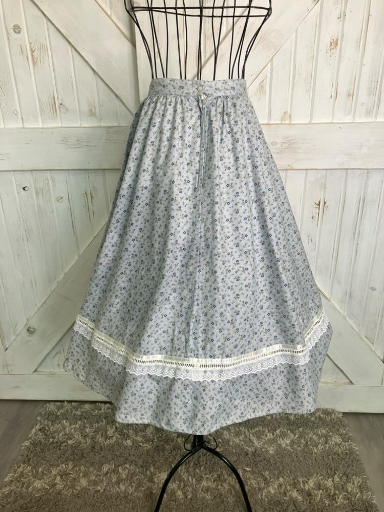 70's Vintage Gunne Sax Jessica's Gunnies Blue Pink White Calico Big Pocket Prairie Midi Skirt 13
