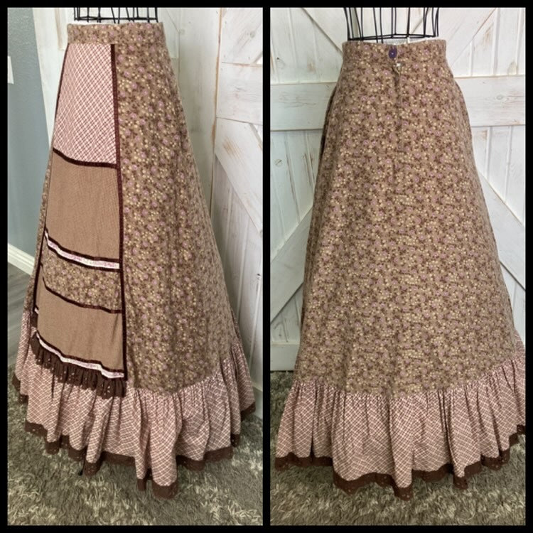 70's Vintage Gunne Sax Jessica's Gunnies Brown Purple Calico Plaid Patchwork Western Maxi Skirt