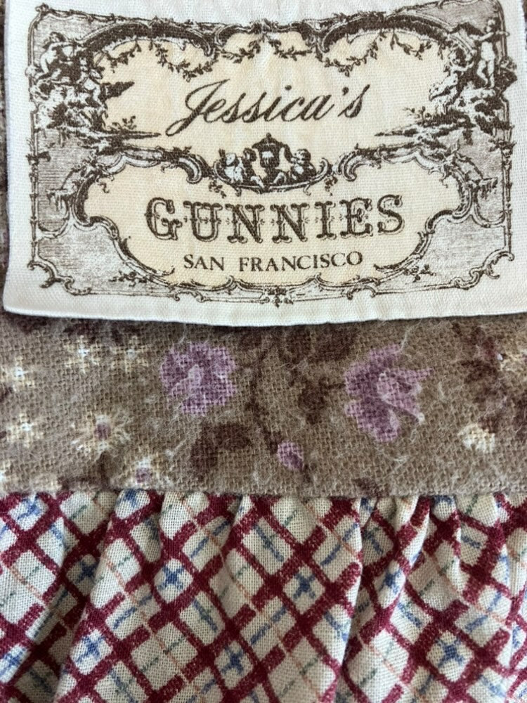70's Vintage Gunne Sax Jessica's Gunnies Brown Purple Calico Plaid Patchwork Western Maxi Skirt