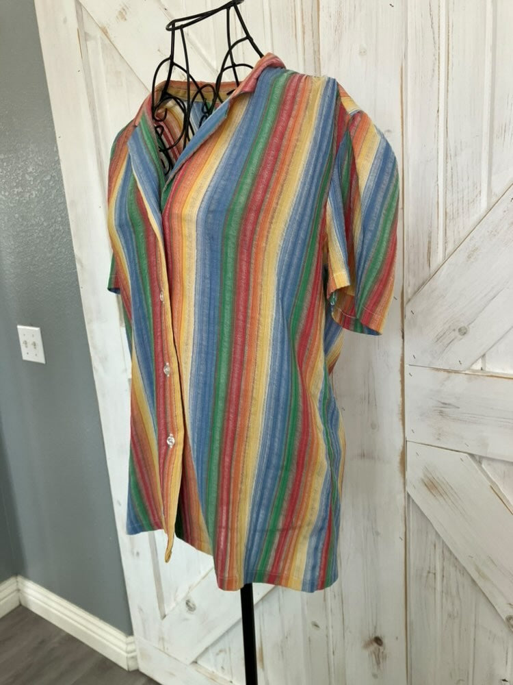 70's Vintage Sears Fashions Rainbow Stripe Seersucker Blouse Top