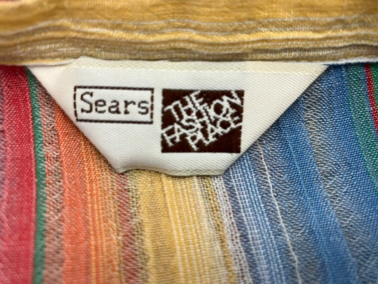 70's Vintage Sears Fashions Rainbow Stripe Seersucker Blouse Top
