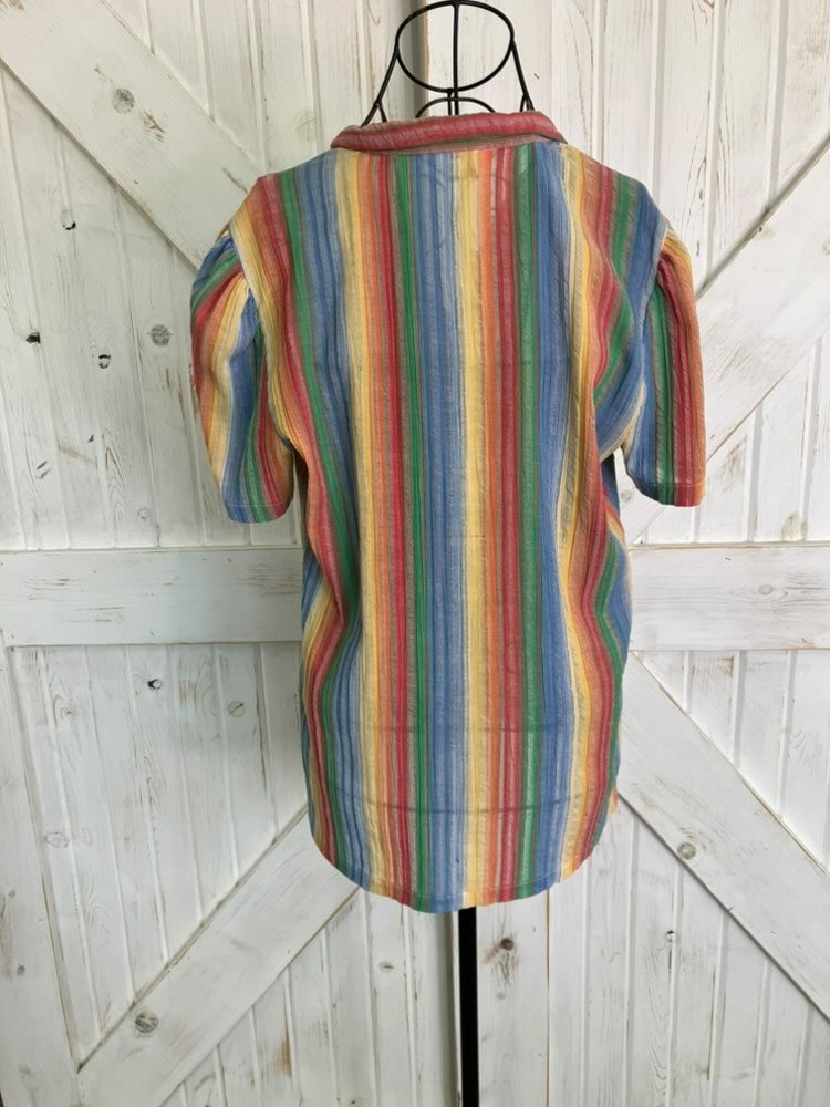 70's Vintage Sears Fashions Rainbow Stripe Seersucker Blouse Top
