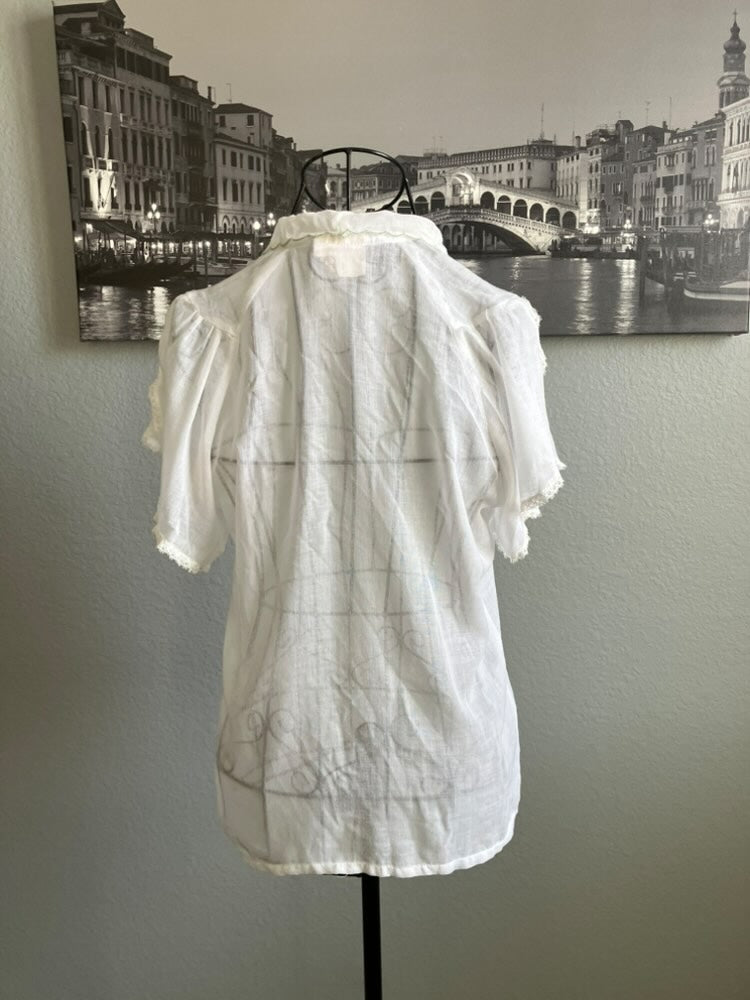 70's Vintage Gunne Sax Jessica's Gunnies White Pruple Pink Green Embroidery Prairie Blouse
