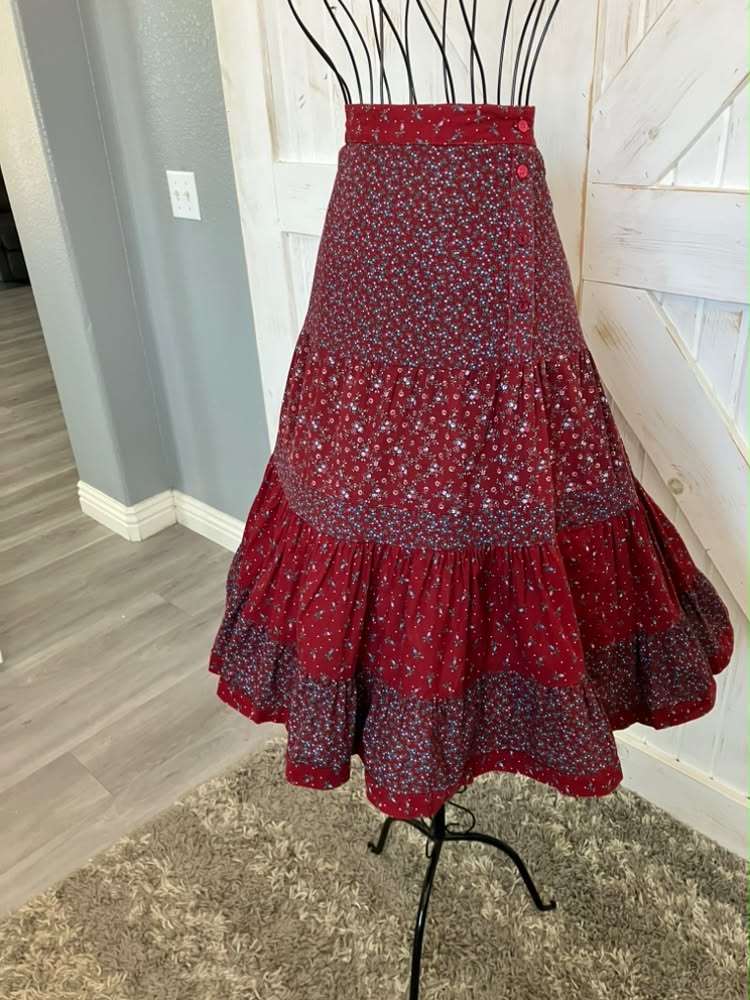 70's Vintage Gunne Sax Jessica's Gunnies Red Blue Green Calico Prairie Midi Skirt 13