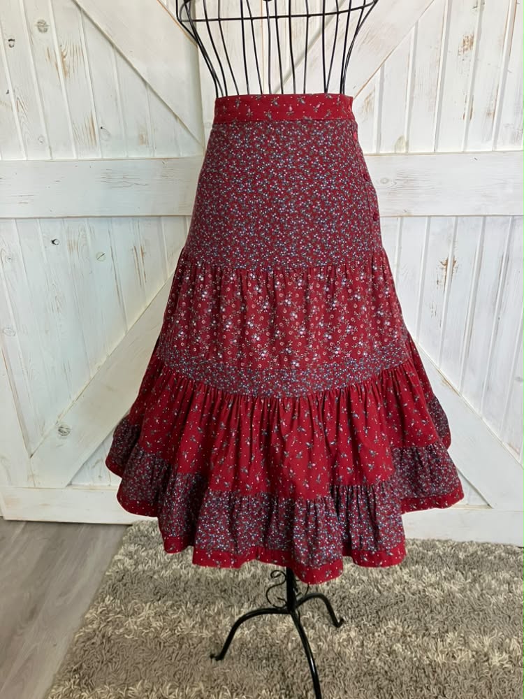 70's Vintage Gunne Sax Jessica's Gunnies Red Blue Green Calico Prairie Midi Skirt 13