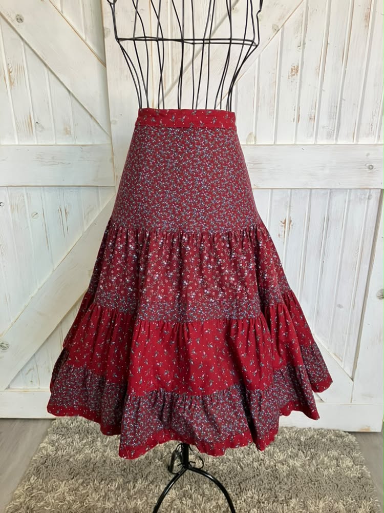 70's Vintage Gunne Sax Jessica's Gunnies Red Blue Green Calico Prairie Midi Skirt 13