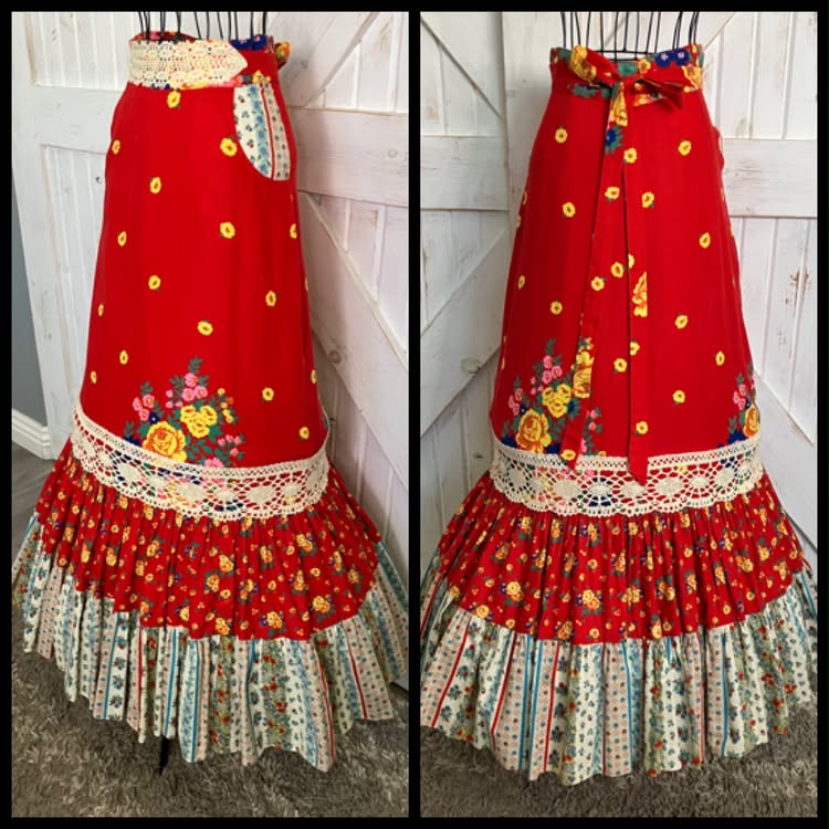 70's Vintage Gunne Sax Jessica's Gunnies Red Rainbow Floral Prairie Maxi Skirt RARE