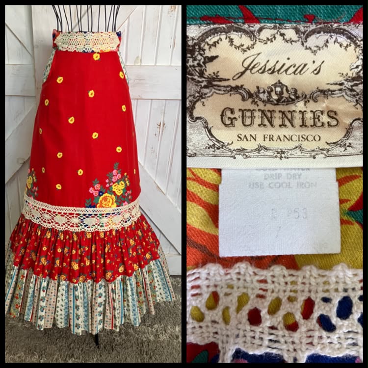 70's Vintage Gunne Sax Jessica's Gunnies Red Rainbow Floral Prairie Maxi Skirt RARE