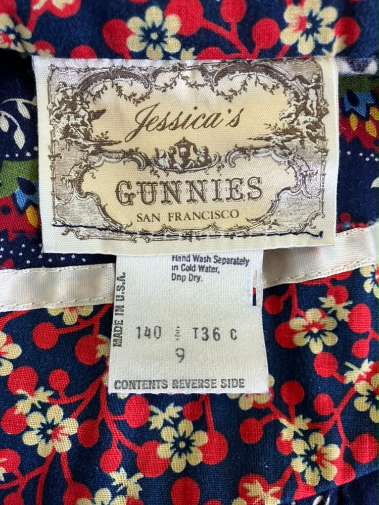 70's Vintage Gunne Sax Jessica's Gunnies Blue Red White Calico Western Prairie Midi Skirt 9