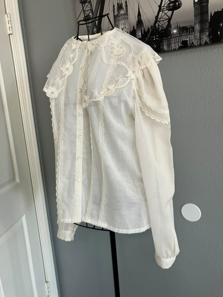 70's Vintage Gunne Sax Jessica's Gunnies White Lace Sailor Collar Dolly Lolita Prairie Blouse Top