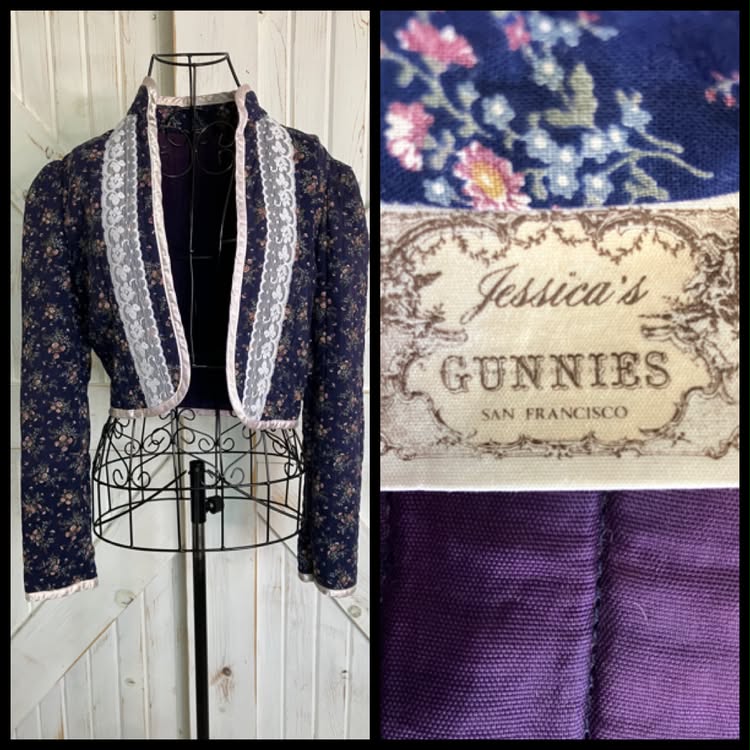 70's Vintage Gunne Sax Jessica's Gunnies Blue Pink White Calico Quilted Crop Bolero Jacket