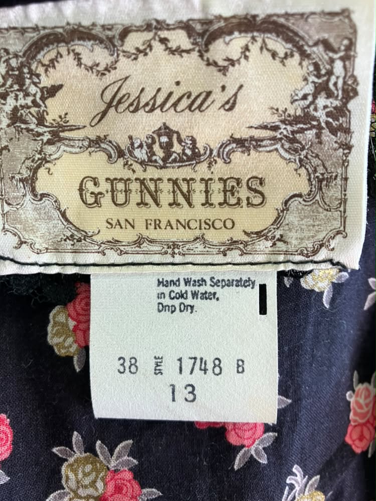 70's Vintage Gunne Sax Jessica's Gunnies Black Pink Gold Rose Calico Prairie Maxi Skirt 13