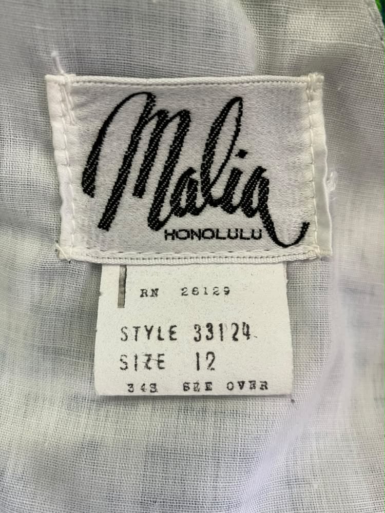 70's Vintage Malia Honolulu Hawaiian Blue Green Batiki Tiki Wrap Sundress Mini Dress