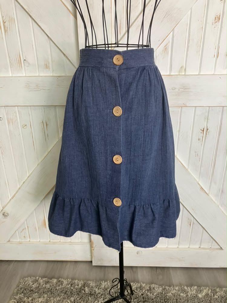 70's Vintage Blue Jean Denim Prairie Cottagecore Mini Skirt