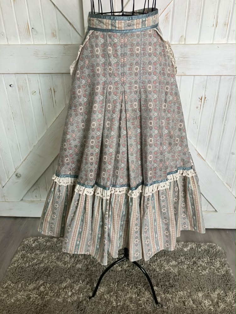 70's Vintage Gunne Sax Jessica's Gunnies Blue Pink Snowflake Calico Prairie Midi Skirt *ALTERED