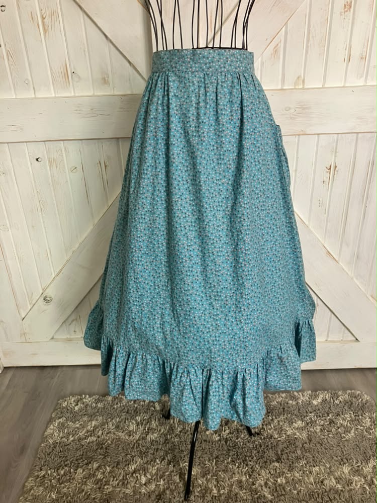 70's Vintage Gunne Sax Jessica's Gunnies Teal Blue Calico Prairie Big Pocket Midi Skirt 11