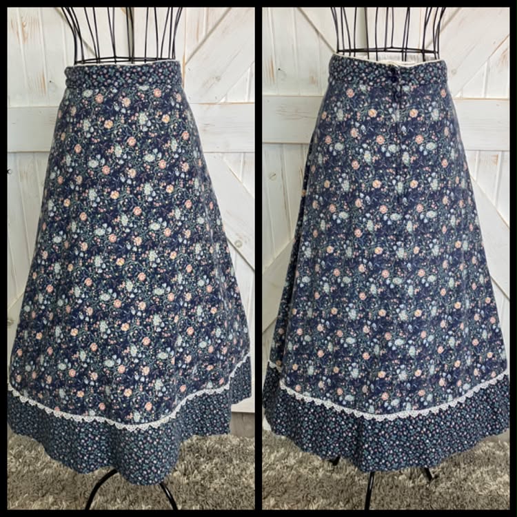 70's Vintage Gunne Sax Jessica's Gunnies Blue Bird Print Calico Prairie Midi Set + Quilted Jacket Set 13