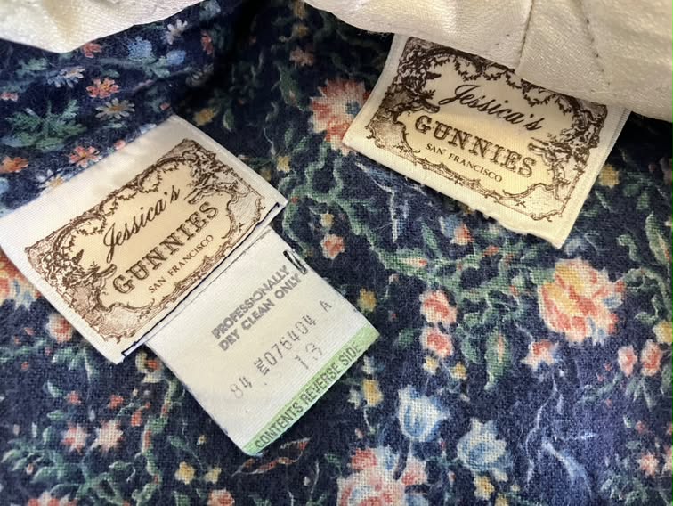 70's Vintage Gunne Sax Jessica's Gunnies Blue Bird Print Calico Prairie Midi Set + Quilted Jacket Set 13