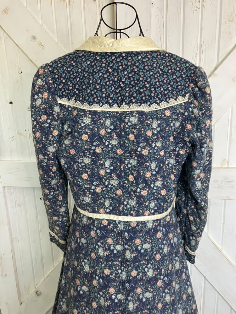 70's Vintage Gunne Sax Jessica's Gunnies Blue Bird Print Calico Prairie Midi Set + Quilted Jacket Set 13