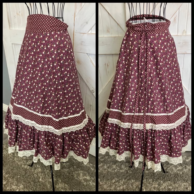70's Vintage Gunne Sax Jessica's Gunnies Purple Mauve White Green Calico Daisy Prairie Midi Skirt 11