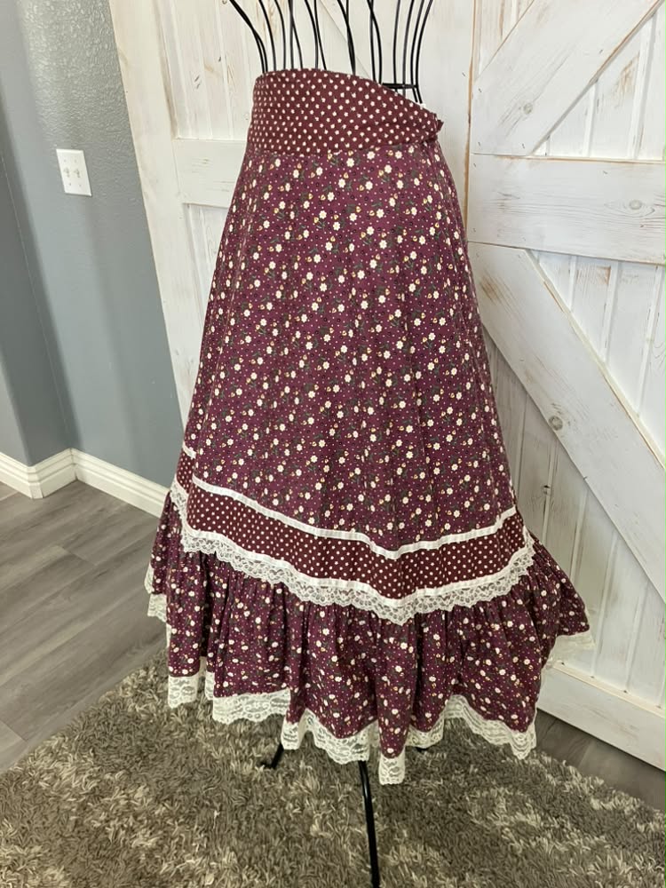 70's Vintage Gunne Sax Jessica's Gunnies Purple Mauve White Green Calico Daisy Prairie Midi Skirt 11