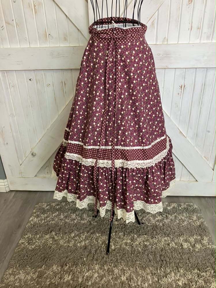 70's Vintage Gunne Sax Jessica's Gunnies Purple Mauve White Green Calico Daisy Prairie Midi Skirt 11