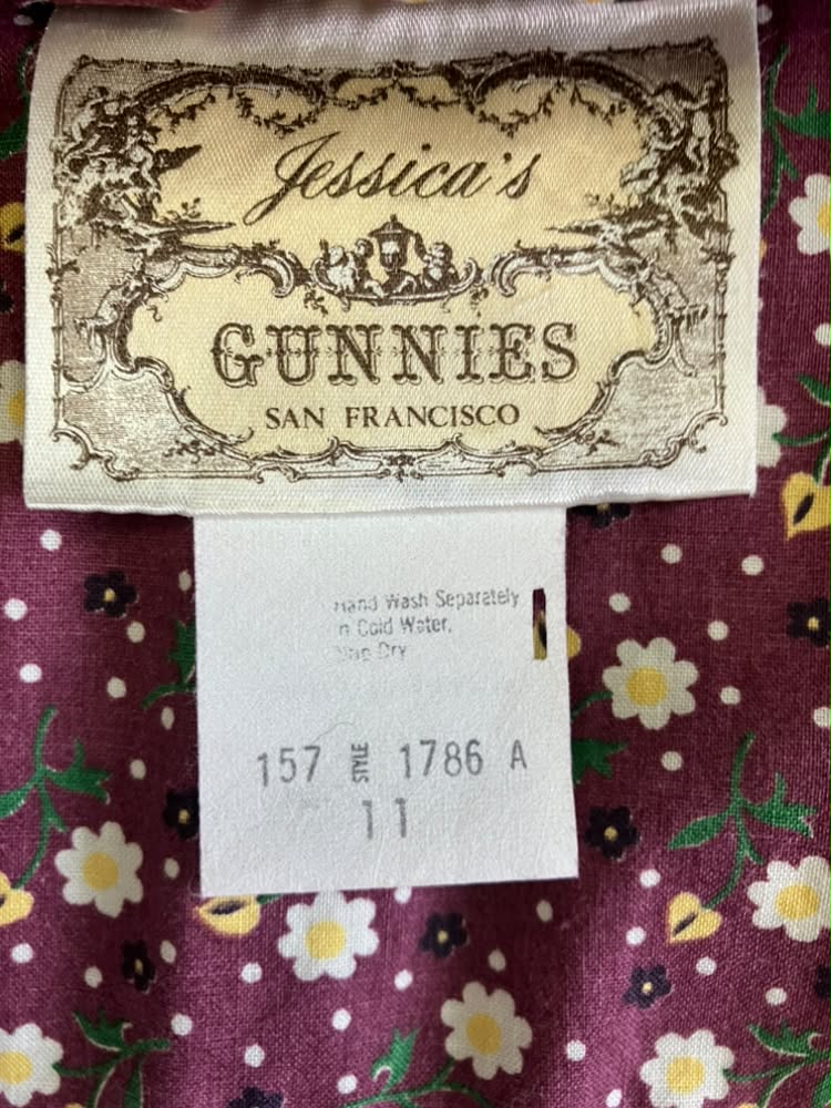 70's Vintage Gunne Sax Jessica's Gunnies Purple Mauve White Green Calico Daisy Prairie Midi Skirt 11